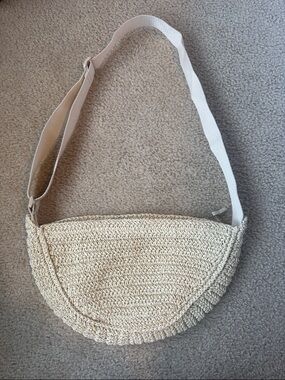 Woven Half-Moon Crossbody Bag in Natural